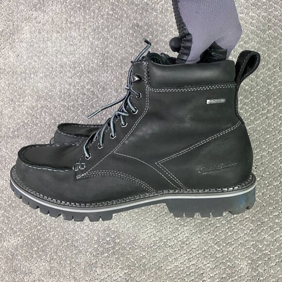 Eddie Bauer Severson Moc Toe Boots Men's 12 Black Leather Waterproof 4041-785 - Picture 1 of 14